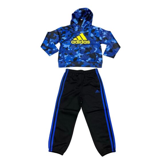 Adidas Boys 2-Piece Hoodie & Jogger Pants Set Size 4 Blue Camo Black NWT - Picture 1 of 8